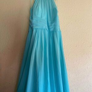 Sky Blue Halter Chiffon Evening Gown